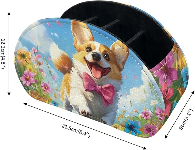 Cute Corgi Dog Bow Tie Print Remote Control Holder with 5 Compartments, Lightweight Office Desk Organizers - Couch/TV Stand/Bedside Table/Home Theater Accessory - Desktop Caddy-NeatNest