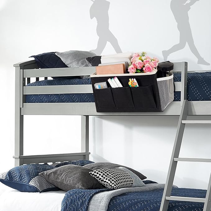 Bedside Storage Caddy/Bedside Hanging Storage Bag for Headboards Bunk Beds Dorm Rooms Book Phone Magazine Holder (New Black)-NeatNest