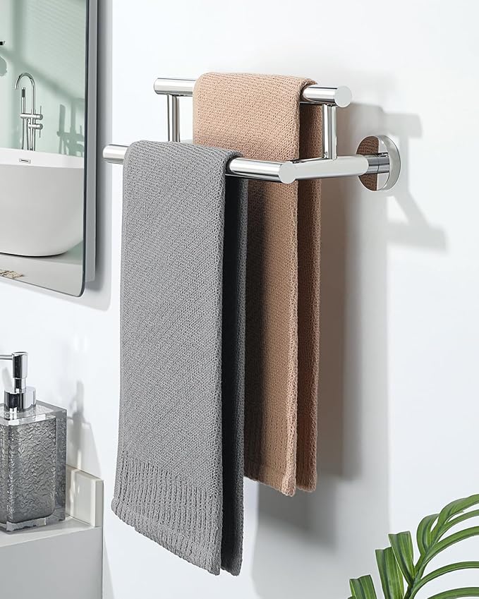 Alise Double Bath Towel Bars,12 Inch Towel Racks for Bathroom,SUS304 Stainless Steel Towel Holder,Towel Holder Wall Mount,Toilet Kitchen Towel Rod,Polished Chrome Towel Rail,GYT6902-300-C