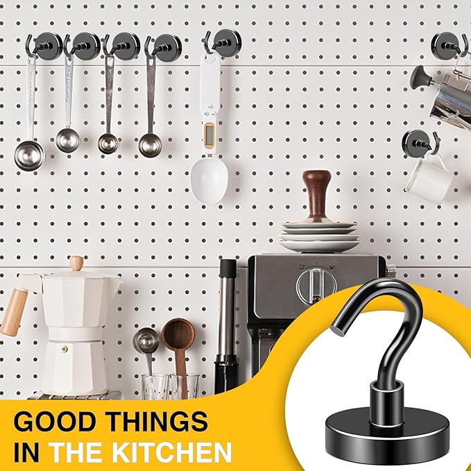 DIYMAG Black Magnetic Hooks, 118 LB Heavy Duty Strong Magnet with Hooks, Strong Rare Earth Neodymium Magnet Hooks for Hanging, Magnetic Hanger for Curtain, Home, Kitchen, Workplace, 20 Packs-NeatNest
