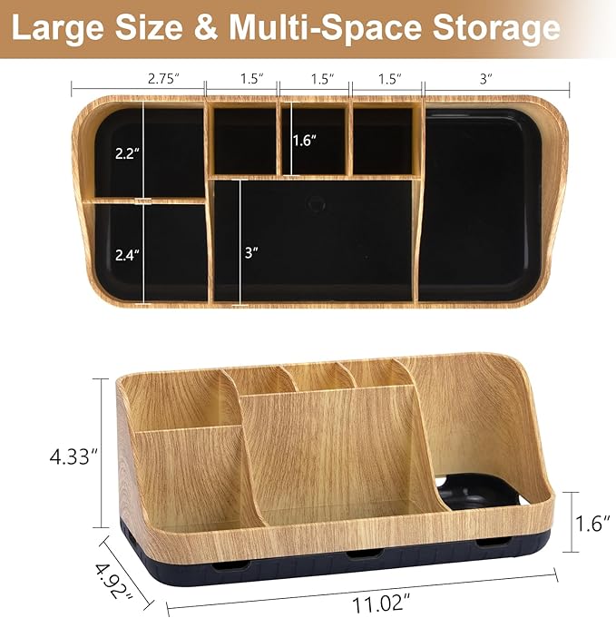 Bathroom Organizers and Storage - Detachable 7 Slots Kids Electric Toothbrush and Toothpaste Holde Drainage for Bathroom Accessories Organization Counter Vanity Storage, Wood-NeatNest