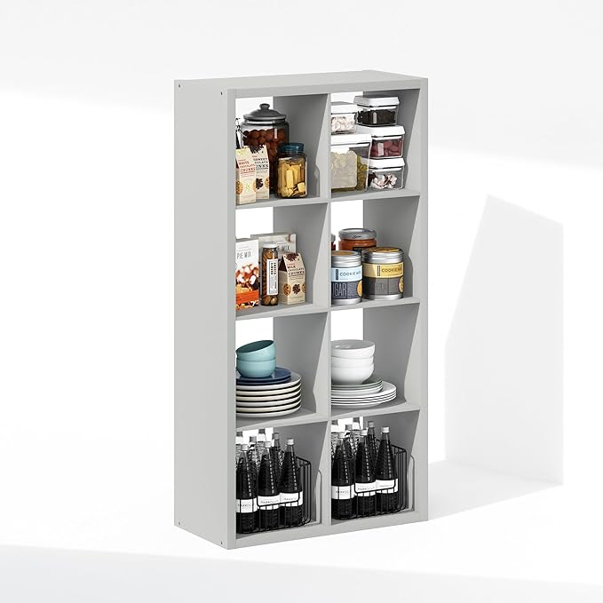 Furinno Cubic Open Back Multipurpose Clothing & Closet Storage Organizer Shelf, 8-Cube, Light Grey
