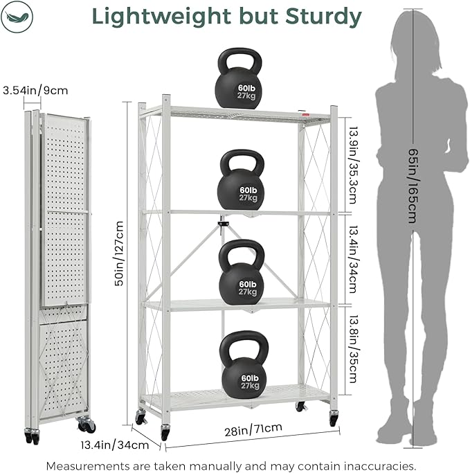 DEANIC 4 Tier Foldable Storage Shelves with Wheels, Large Capacity Shelving Unit, Freestanding Metal Wire Shelf Rack, No Assembly Organizer Rack for Garage Kitchen, Basement, Pantry(Grey)-NeatNest