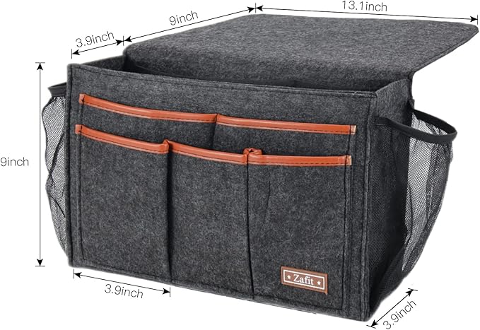 Bedside Caddy, Large Size Bedside Storage Organizer Bedside Organizer Caddy for Magazine Remotes Phone (13.4'' x 18.1'' Plus Size, Dark Grey)-NeatNest