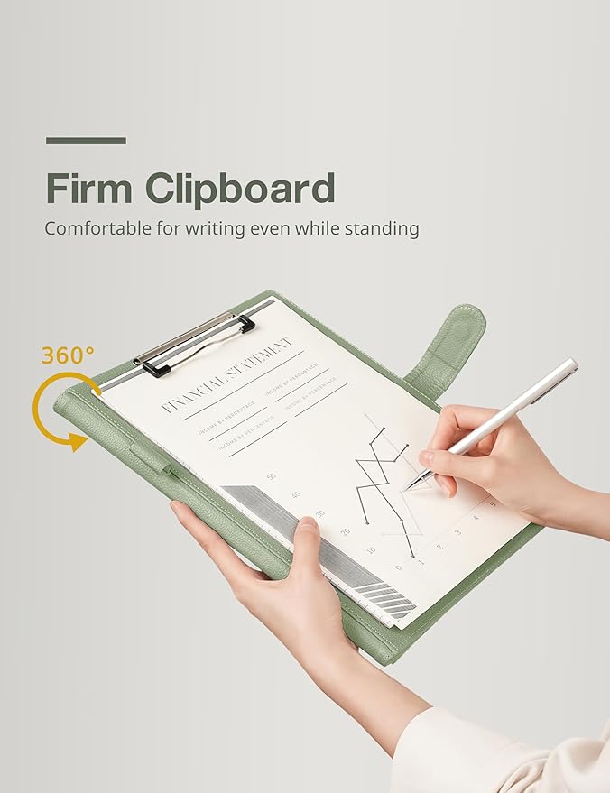Clipboard Folder Padfolio, Mymazn Writing Portfolio Faux Leather Clipboards with Cover for Legal Pad Holder Letter Size A4 8.5 x 11 for Business Conference Notepad Clip Board (Sage)-NeatNest