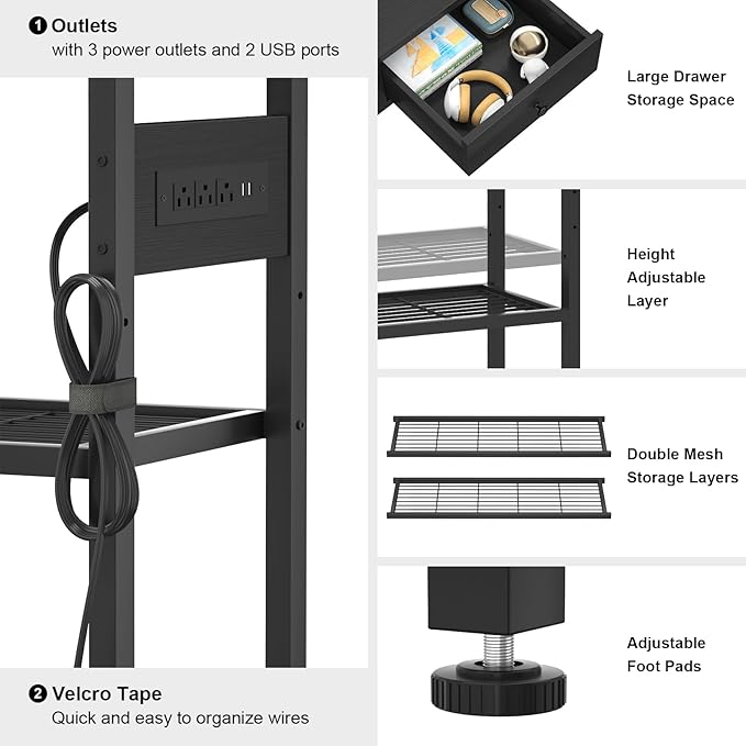 Ecoprsio Entryway Table with Outlets and USB Ports, Console Table with 2 Drawers, Small Sofa Table with Storage Shelves for Living Room, Couch, Hallway, Foyer, Kitchen Counter, 32'', Black-NeatNest
