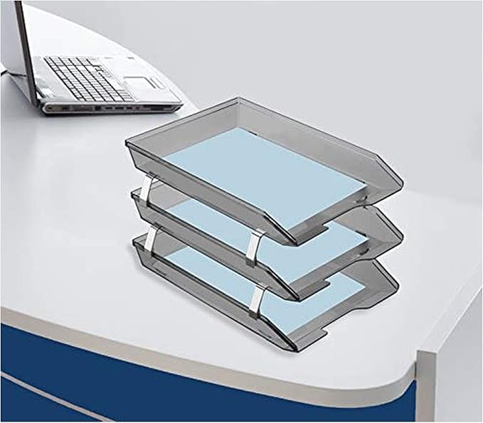 Acrimet Facility 3 Tier Letter Tray, Front Load, Letter Size/A4, Desktop File Organizer, Plastic (Clear Smoke Color)-NeatNest