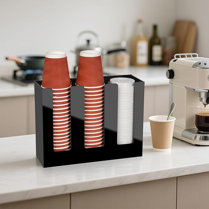 MYITYARD Coffee Cup Holder, Cup and Lid Organizer fits 5 to 16 oz Disposable Paper & Plastic Cups, Cup Dispenser Countertop, Coffee Bar Accessories for Bathroom, Kitchen, Office (3 Compartment)