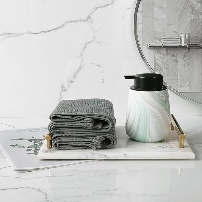 12Oz Ceramic Liquid Soap Dispenser - Modern Lotion Hand Soap Dispenser with Easy-to-Press Black Pump, Reusable and Refillable Dish Soap Dispensers for Bathroom & Kitchen, Marble Green-NeatNest