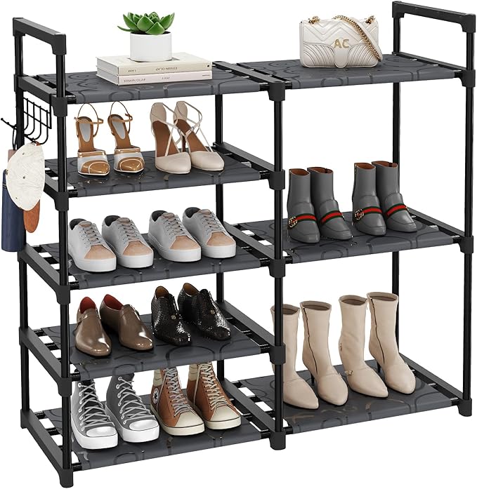 Black Tubes Closet Shoe Rack, 5 Tier Oxford Fabric Shelf, Easy Assembly, Sturdy and Durable, Holds Up to 30 lbs-NeatNest