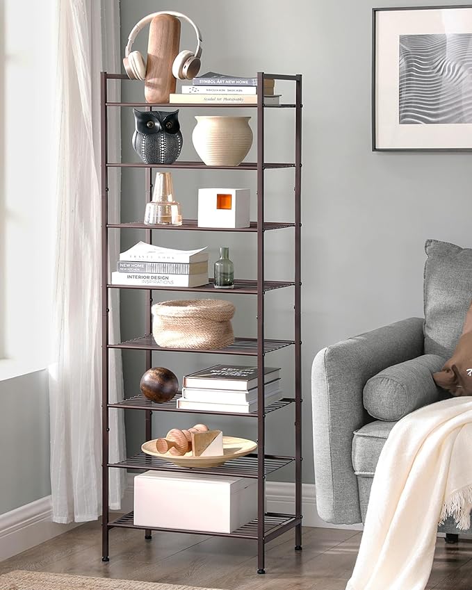 SONGMICS Narrow Shoe Rack - Sturdy 8 Tier Metal Tall Shoe Rack Shelf, Slim Shoe Storage Organizer for Closet Entryway Small Spaces, Bronze-NeatNest