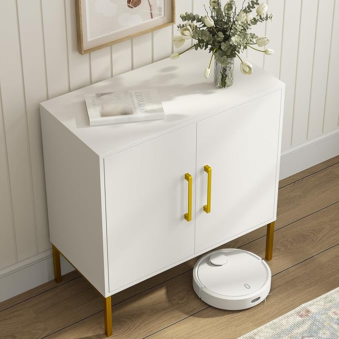 JOZZBY Storage Cabinet with Doors, Free Standing Buffet Cabinet, Modern Wooden Sideboard, White Side Cabinets for Bedroom, Living Room, Kitchen, Office and Hallway WLFH0007WH