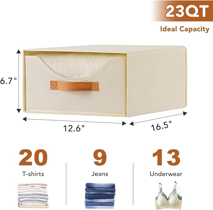 4 Pcs Closet Drawers and Large Size Clothes Storage Bins Push-Out Storage Stackable Shelf Drawers with See-Through Window Closet Organizers for Bedroom, Living Room, Under Bed, Beige-NeatNest