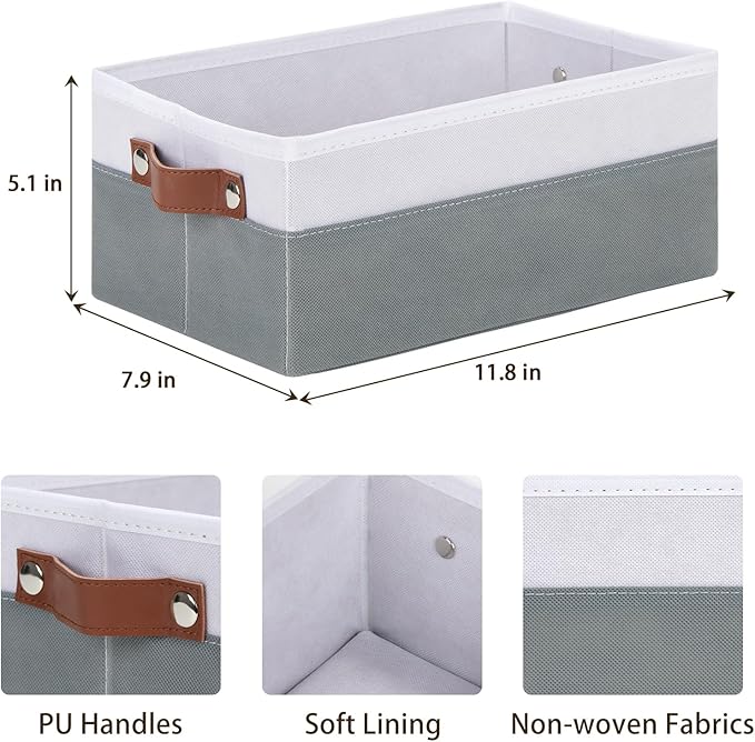 DULLEMELO Small Storage Basket for Organizing, Grey Basket Cloth Storage Bins for Shelves, Foldable Fabric Bins for Home Storage and Organization, White&Deep Grey, 1-Pack-NeatNest