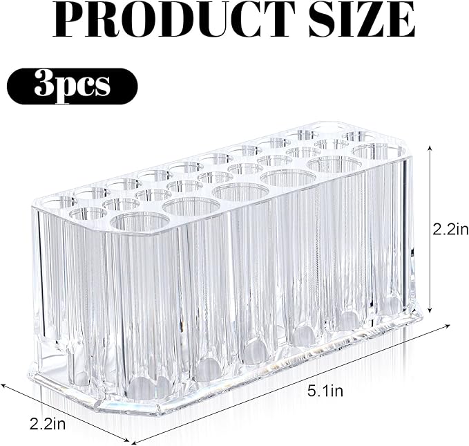 3 Pcs Clear Acrylic Makeup Eyeliner Lip Liner Holder Organizer, 26 Spaces Storage 20 Standard 6 Jumbo Cosmetic Pencil Makeup Display Case Refillable Container Clear Cosmetic Storage Display Holder-NeatNest
