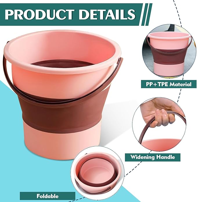 Collapsible Bucket 4.5 Gallon/17L Large Plastic Household Cleaning Mop Buckets Foldable Water Bucket for Car Wash Fishing Camping Beach (Pink-Large)-NeatNest