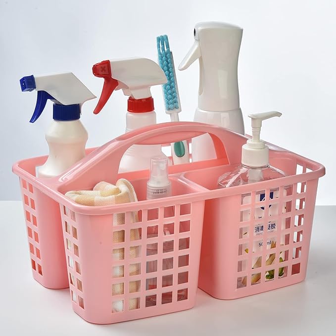 Portable Shower Caddy Basket,Convenient Cleaning Supplies Organizer with Compartments and Handle,Ideal for Bathroom, Bedroom, Kitchen, College Dorm,Garden,etc.pink-2 Pcs