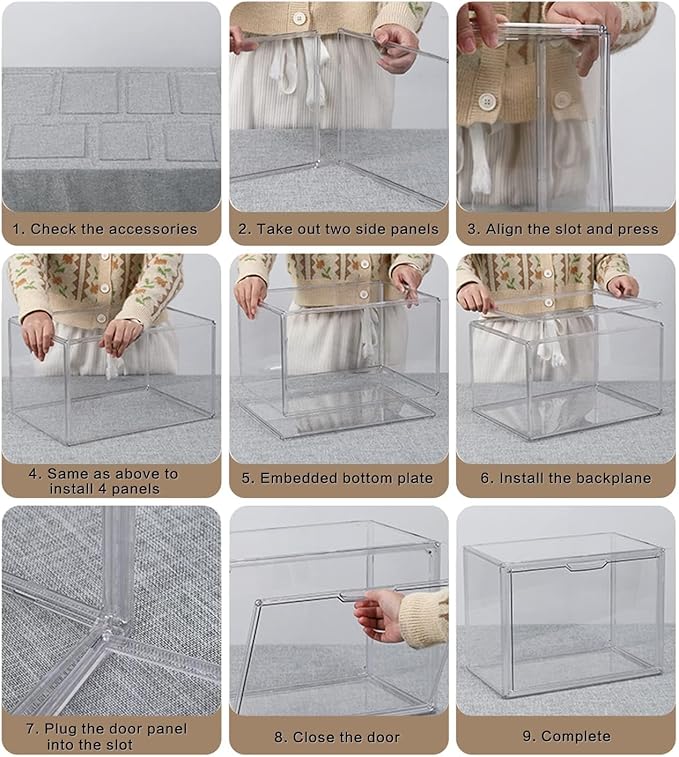 Clear Stackable Plastic Storage Bins with Magnetic Lid, Dustproof Book & Cosmetic Display Cases, Large Figures Collectibles Showcase, Shoe Box, Protection Organizer (Transparent, L-1 Pack)-NeatNest