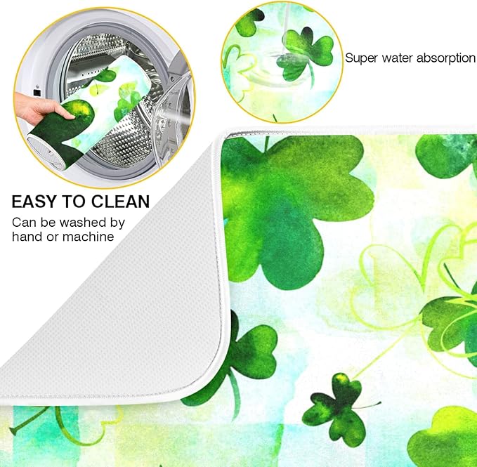 Absorbent Dish Drying Mat for Kitchen Counter - Clover Clover Microfiber Drying Pad, Reversible Drainer Mats for Countertop, Large 18" x 24"