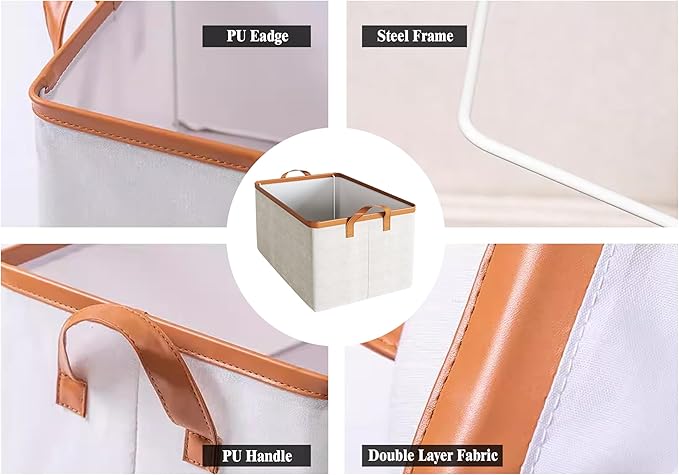 AARAINBOW 4 Pcs Closet Clothes Organizer with Handle, Fabric Storage Bin with Steel Frame Closet Shelf Box Stackable Shelf Storage Baskets Foldable Wardrobe Storage Box for Cltohes Toys, 20L (4 White)-NeatNest