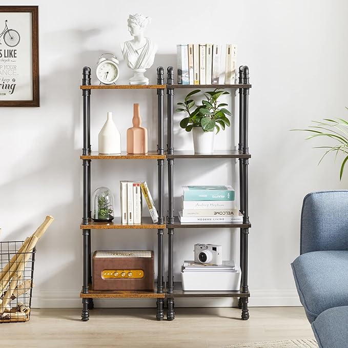 IBUYKE Industrial Pipe Ladder Shelf,4-Tier Vintage Style Book Shelf,Free Standing Units,Display Rack and Storage Organizer for Living Room,Bedroom,Kitchen,Rustic Brown UTMJ404H