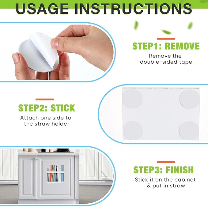 Acrylic Straw Holder for Cabinet Door with Double Sided Adhesive Tape Reusable Straw Organizer Tumbler Storage Kitchen Accessories Container for Counter Cupboard(Classic,Large,White)