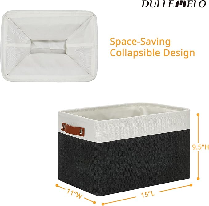 DULLEMELO Linen Closet Organizer and Storage Basket for Office, Bedroom, Cloth, Baskets for Organizing and Storage with handles for Shelves,Closet,Gift,Toys(White&Black)-NeatNest