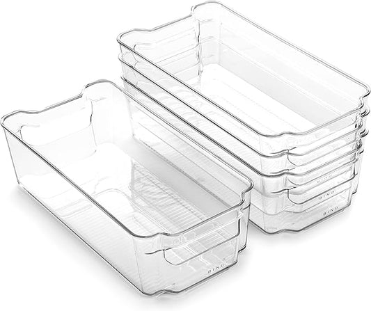 BINO | Stackable Storage Bins, Medium - 4 Pack | The Stacker Collection | Clear Plastic Storage Bins | Organization and Storage Containers for Pantry & Fridge | Multi-Use Organizer Bins | BPA-Free-NeatNest
