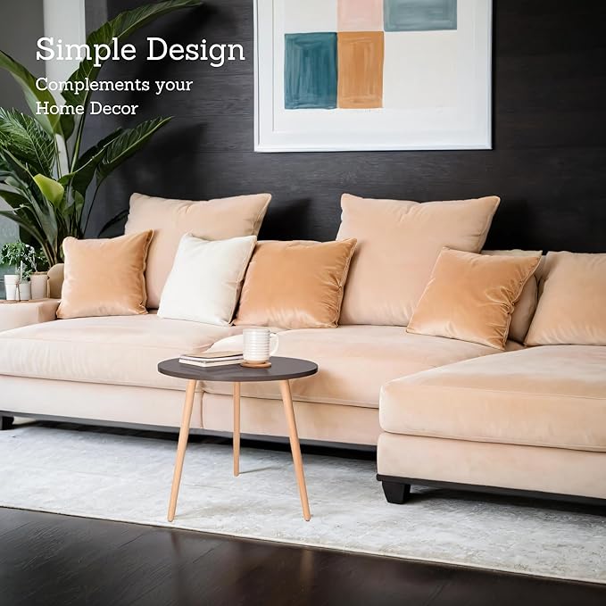 DECOMIL - Modern Round Side Table, End Table for Small Places, Living Room, Office, Balcony, Industrial End Table for Coffee, Laptop - Brown