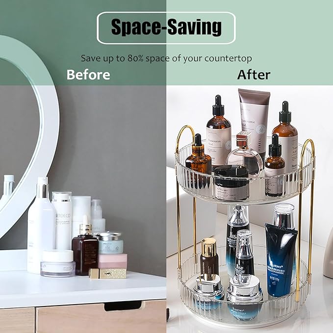 Rotating Makeup Organizer Countertop 2 Tier Lazy Susan Trays Clear Skincare Perfume Storage for Bathroom Counter Vanity, Transparent-NeatNest