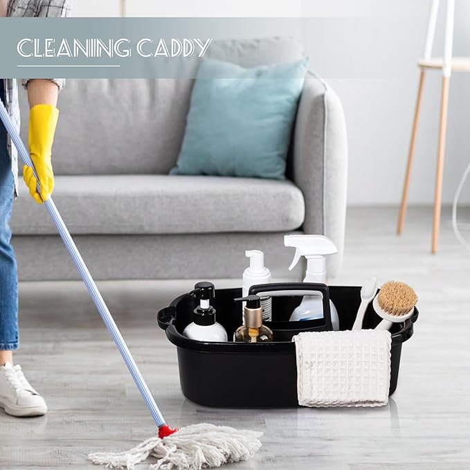 Large Cleaning Supplies Caddy Portable Shower Basket Supply Organizer with Handle Plastic Bucket Tool Storage for Bathroom, Bedroom, Kitchen, College Dorm, Garden, Black-NeatNest