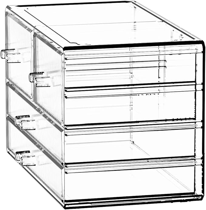 ZHIAI Stackable Storage Drawers, Acrylic Bathroom Counter Organizer Clear Makeup Organizers for Vanity, Kitchen Cabinets, Bathroom, Undersink, Home Organization and Storage (4 Drawers, Pattern D)-NeatNest