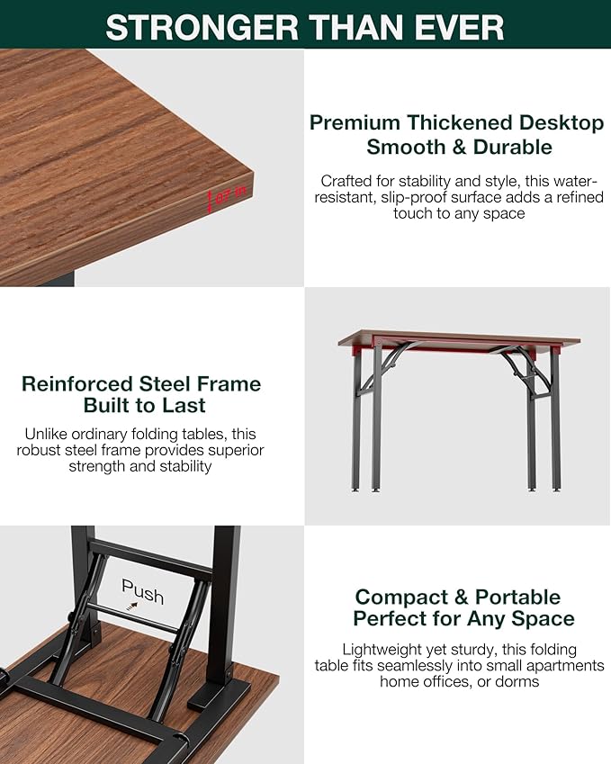 Frylr Small Folding Computer Desk β Portable 43.3 Inch Foldable Laptop Table, Collapsible and Compact for Easy and Fast Setup, Lightweight for Small Spaces, Home Craft and Study Use, Dark Walnut