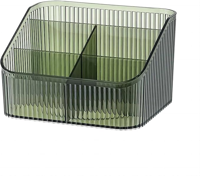 DASITON Large Capacity Makeup Brush Holder,5 Slot Makeup Brush Cup,Vintage striped Make Up Brush Holder,for Vanity Decor,Bathroom Countertops,Desk Storage Container,Cosmetic Display cases(Green-L)-NeatNest