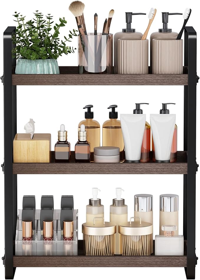 Bathroom Counter Organizer,Bathroom Countertop Organizer,Counter Shelf,Countertop Storage,Organization and Storage,Makeup Shelf,Sink Caddy(Brown 3 Tier)-NeatNest