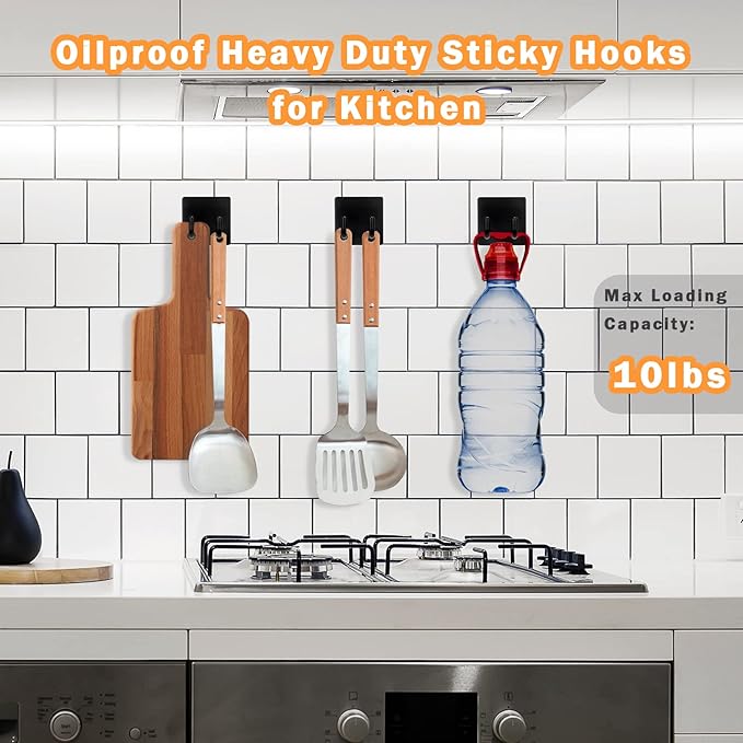 Adhesive Hooks, Stick on Stainless Steel Towel Robe Razor Wall Hooks for Bathroom Kitchen, Sticky Heavy Duty Durable Shower Hangers for Hanging Hat Coat Key Short-Black(4pcs)