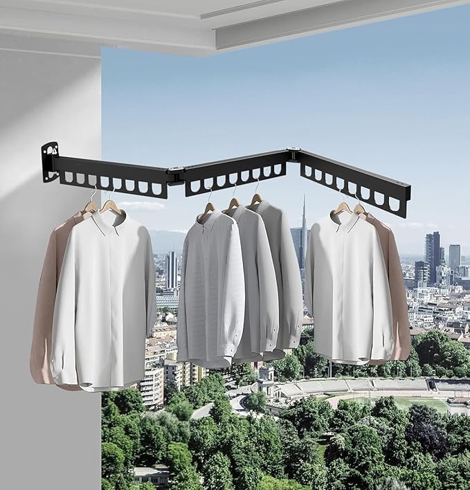 Clothes Drying Rack Carbon Steel Laundry Drying Rack Collapsible Grey Wall Mounted Clothes Rack Clothes Hanger Rack with Hooks for Drying Clothes 47 Inch