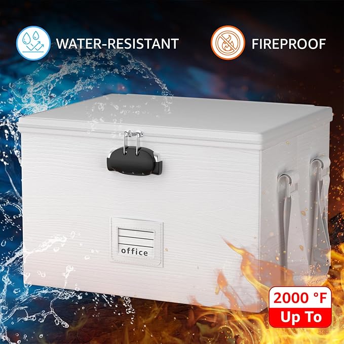 Fireproof Document Box File Organizer - Waterproof Locking Filing Portable Storage Box with Handle for Hanging Letter/Legal Folder Important Document