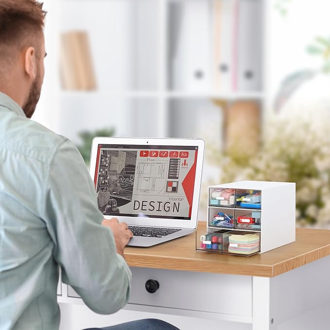 Desk Organizer with 5 Drawers, Rectangular Office Stationery Supplies Desktop Drawers, Plastic Makeup Storage, Suitable for Office, School, Home (White & 6 Drawers)-NeatNest