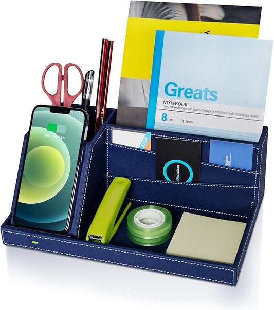 Desk Organizer with Charging Station, Nightstand Organizer Phone Docking Station, Men Gift Husband Wife Anniversary Dad Birthday Nightstand Purse Father Graduation Male Travel Idea Gadgets-NeatNest
