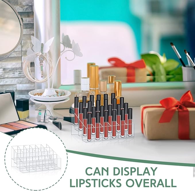 Macarrie 4 Pieces Lipstick Holder Organizer 24 Slot Acrylic Lipstick Makeup Organizer Case Display Stand Storage Box for Lipsticks Lipgloss Brushes Cosmetics-NeatNest