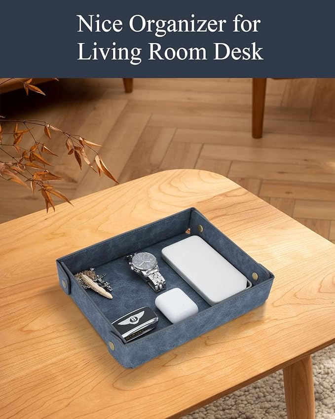 CASIRENA Father's Day Gifts Faux Leather Valet Tray Organizer for Men - Catch-All Tray for Entryway Table Key, Wallet, Watch, Coin Change, Phone, Dresser EDC Dump Jewelry, Bedside Nightstand Desk-top-NeatNest