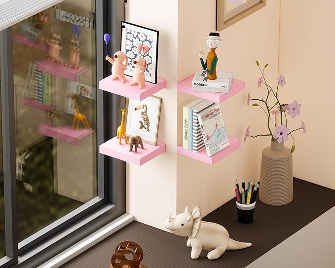 Floating Shelves for Wall – Solid Wood Square Design Wall Shelf with Hidden Brackets, Space Saving Storage & Decorative Display Shelf for Bathroom, Bedroom, Living Room & Kitchen
