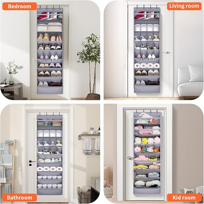 FENTEC 1 Pack Over The Door Shoe Organizer,68" Exlarge Deep Pockets Hanging Shoe Organizers, 8 Shelves Shoe Rack for Closet, Shoe Holder for Boots,Over Door Organizer in Home, RV, Dorm, Grey-NeatNest