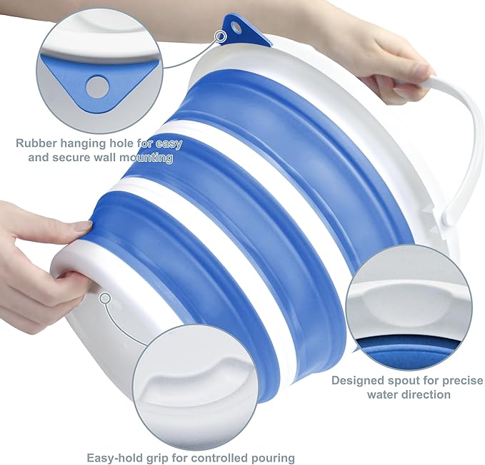 Goderewlid Collapsible Bucket 2.6 Gal/10L, BPA-Free - Space-Saving, Portable Foldable Water Pail for Versatile Use, Home, Outdoors, Car Wash, Camping, Fishing - Blue, Single Pack-NeatNest