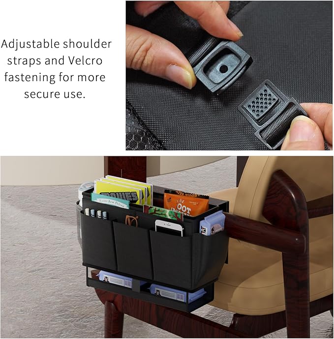 Bedside Caddy, Bed Organizer with 11 Pockets and Power Strip Holder,Versatile Bedside Storage Caddy for Home,Dorm,Bunk,Hospital,Crib Bed (Black)-NeatNest