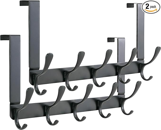 SKOLOO Over The Door Hook, Door Hanger Hooks for Hanging Clothes, Towels, Coats, Hats, Over The Door Towel Hook - Pack of 2, Black, Assembly Required
