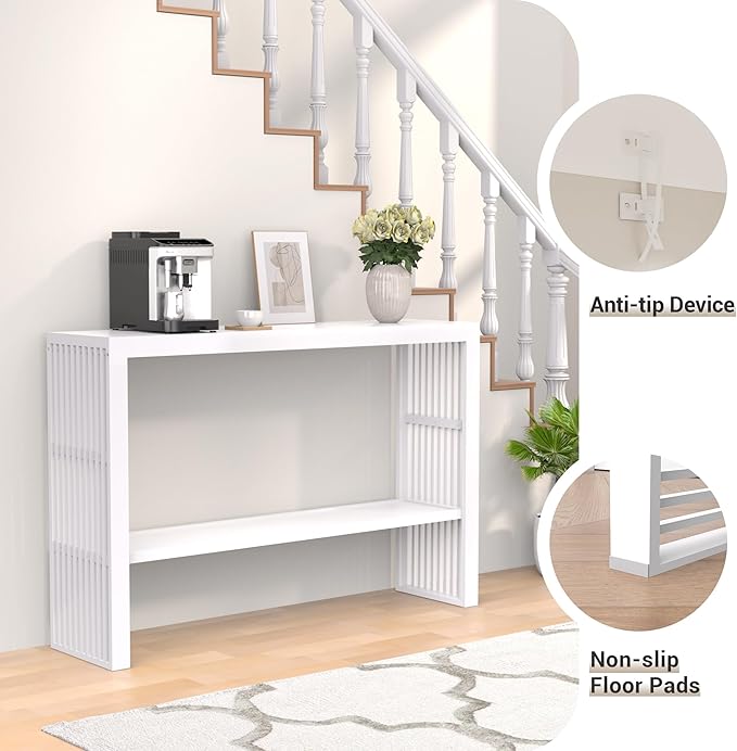 Bamboo Wood Console Table 47.2" Entryway Table, 2-Tier Farmhouse Narrow Sofa Table w/Storage Shelf, Couch Table Behind Sofa Easy Assembly for Entrance, Hallway, Living Room, Foyer(White)-NeatNest