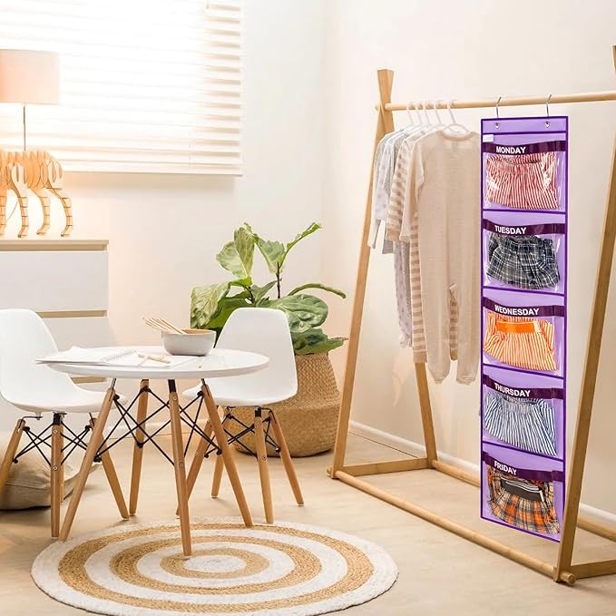Day of Week Kids Clothes Organizer Weekly Hanging Closet Organizer Monday to Friday School Clothing Storage (PURPLE)-NeatNest