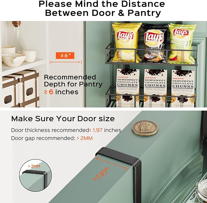 Black 8-Tier Over The Door Pantry Organizer, Pantry Organization And Storage, Metal Hanging Spice Rack Shelves Door, Home & Kitchen Essentials, Laundry Room Bathroom Organization-NeatNest